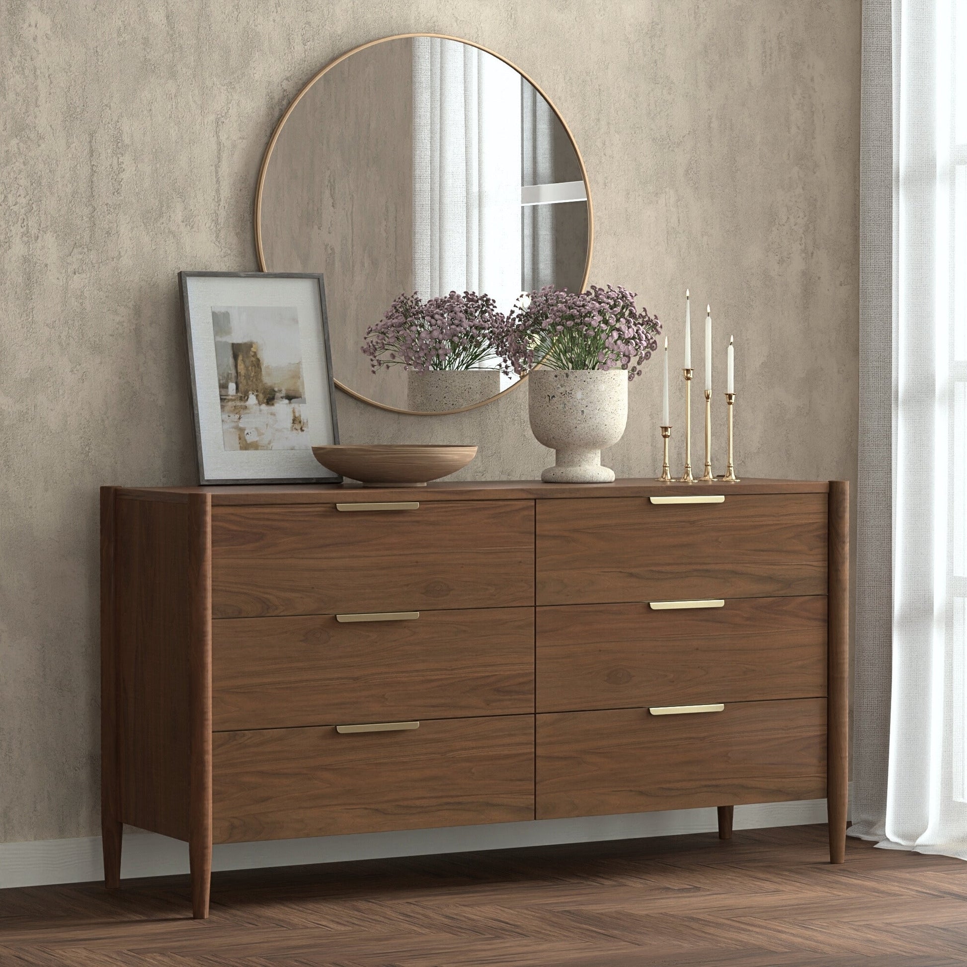 Elegant Sinclair Walnut Dresser with Soft-Close Drawers