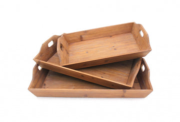 Set of Three Brown Wood Serving Tray