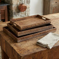 Set of Three Brown Wood Nesting Serving Trays