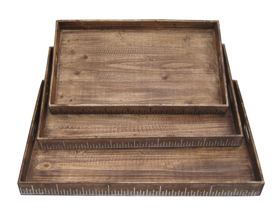 Set of Three Brown Wood Serving Tray