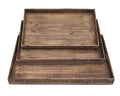 Set of Three Brown Wood Nesting Serving Trays