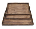 Set of Three Brown Wood Nesting Serving Trays