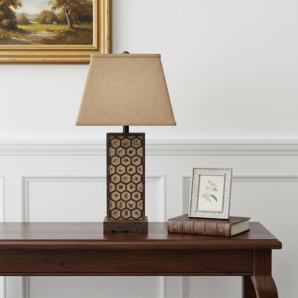 29" Brown Solid Wood Bedside Table Lamp With Brown Shade