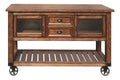 58" Rustic Brown Rolling Kitchen Cart With Storage