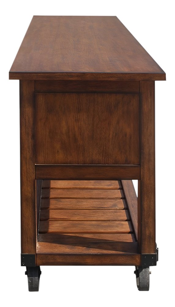 58" Rustic Brown Rolling Kitchen Cart With Storage