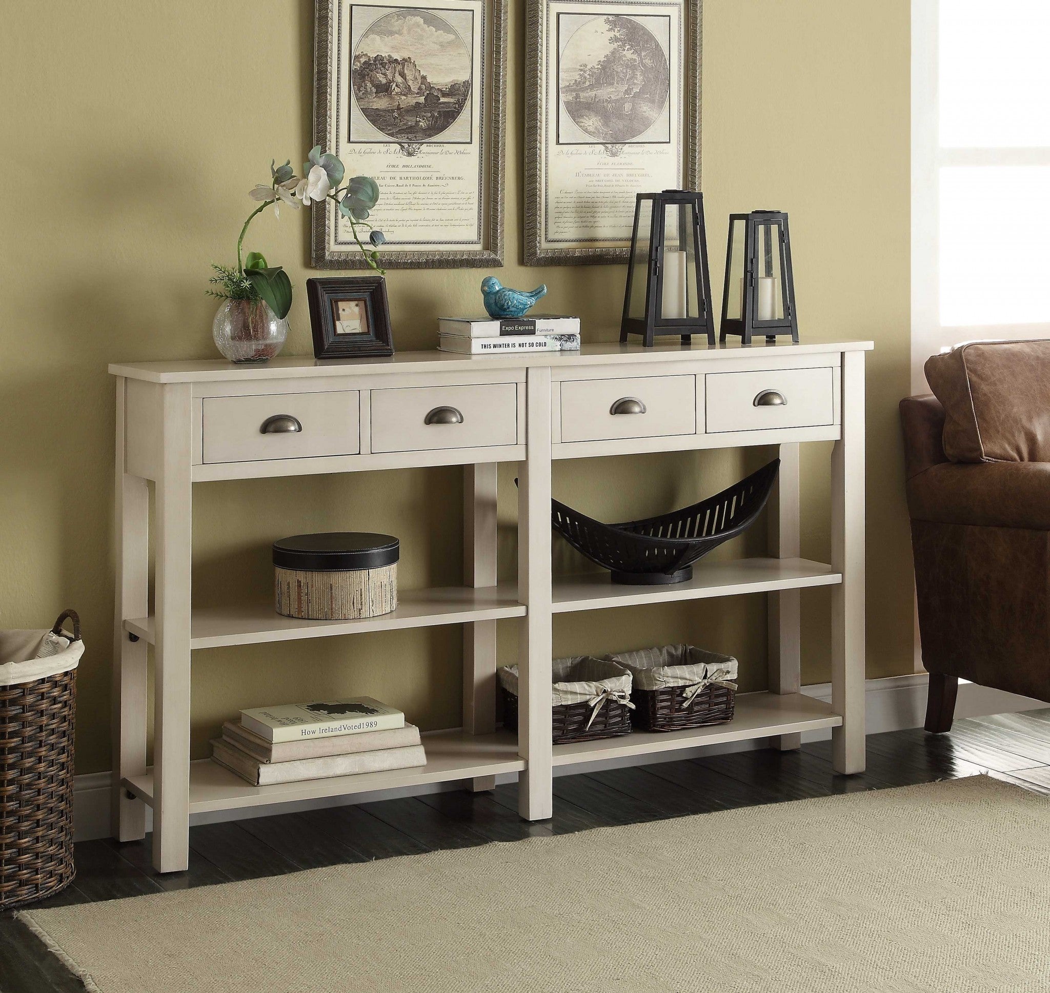 72" Cream Solid Wood Console Table