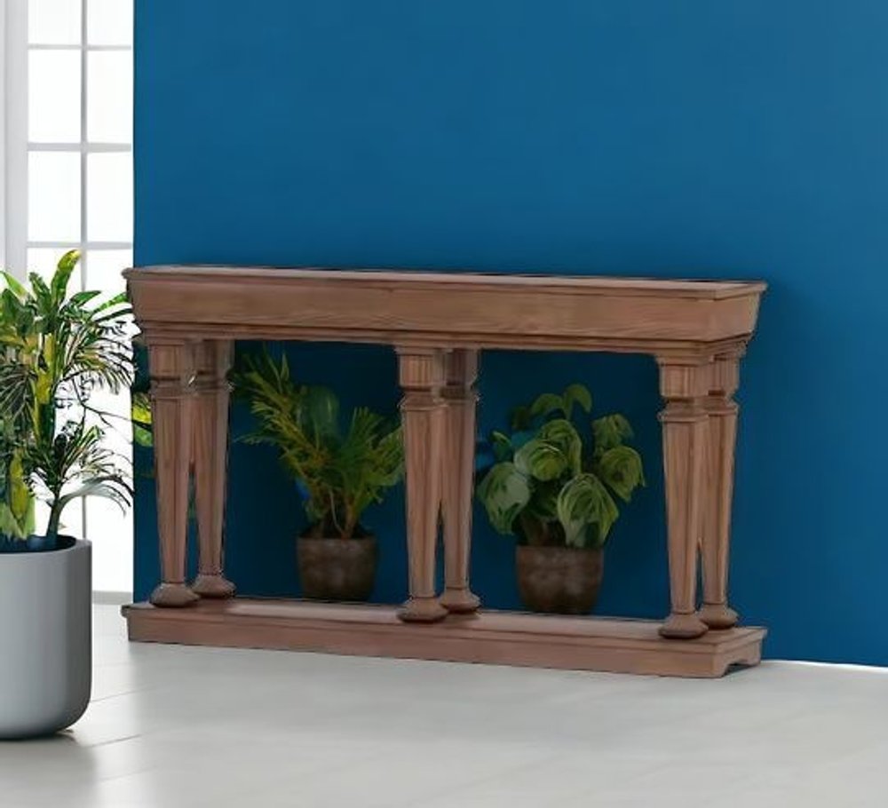 72" Oak Solid and Manufactured Wood Floor Shelf Console Table With Shelves