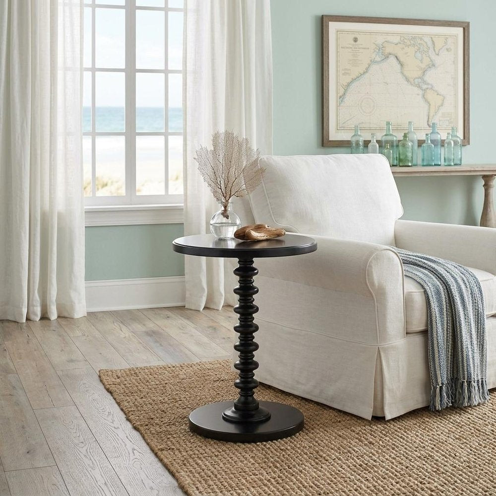 22" Brown Solid Wood Round Pedestal End Table