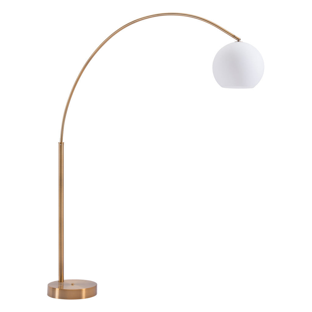 75" Brass Brass Floor Lamp With White Glass Shade