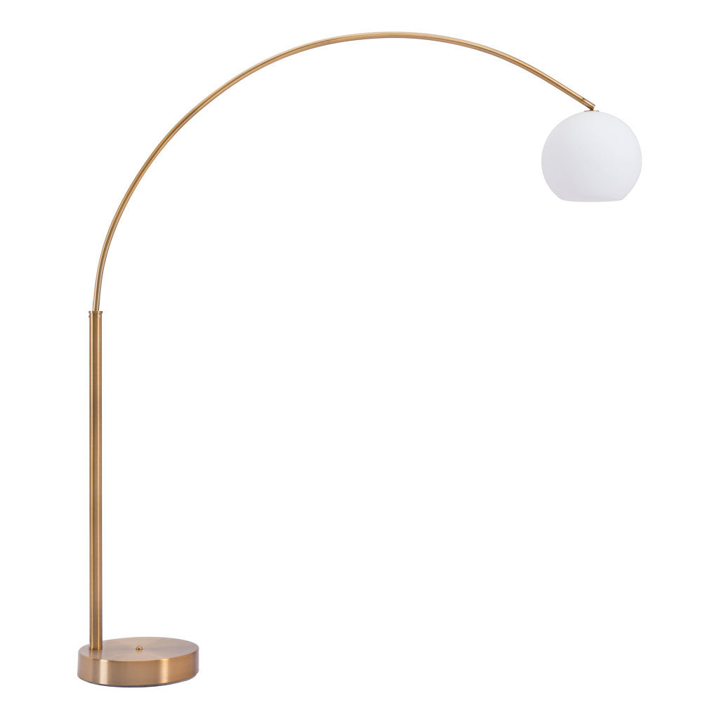 75" Brass Brass Floor Lamp With White Glass Shade