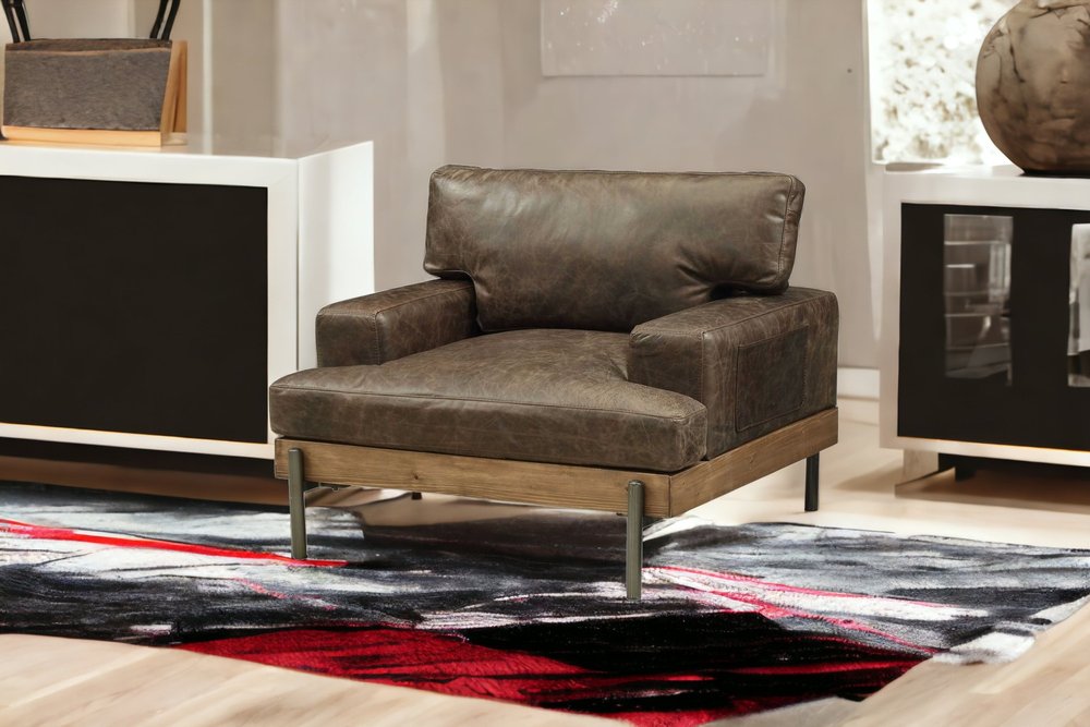 41" Chocolate and Gray Faux Leather Chair and a Half