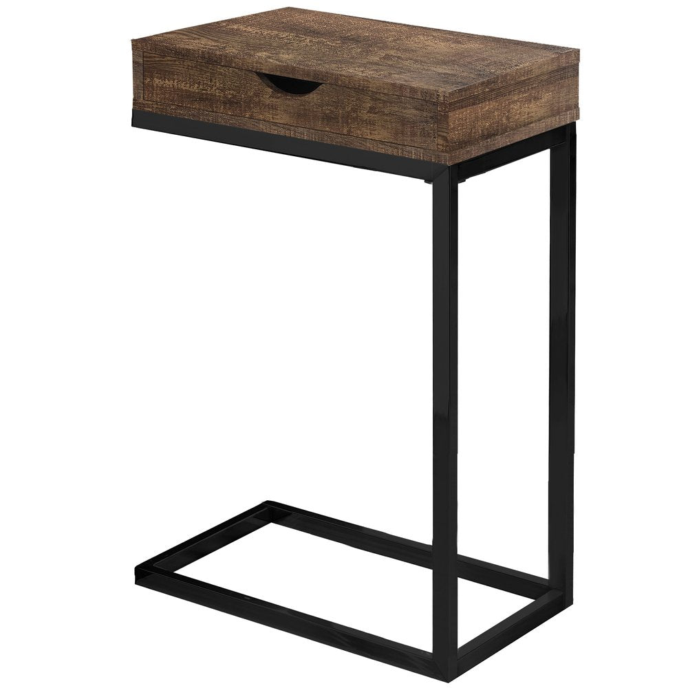10.25" X 15.75" X 24.5" Brown Finish Drawer And Black Metal Accent Table