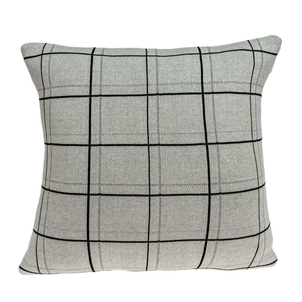 20" Gray Plaid Cotton Throw Pillow