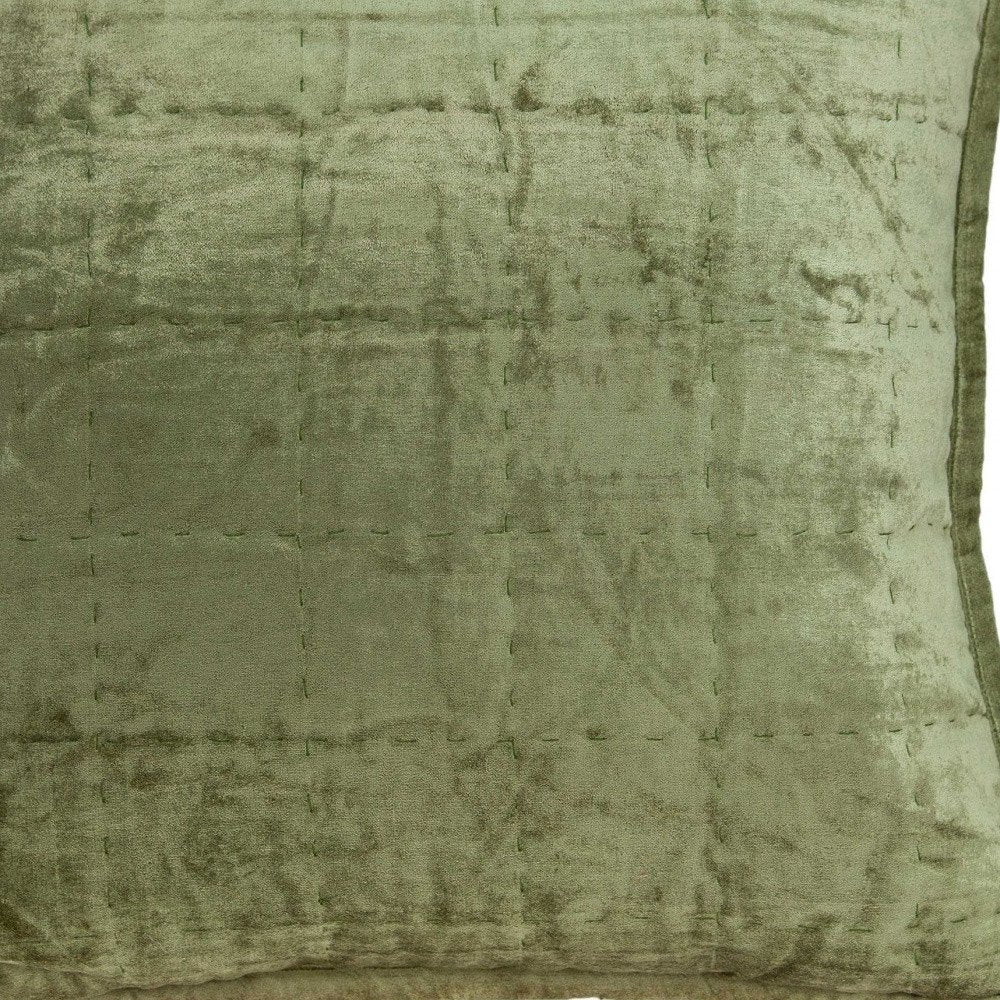 20" X 7" X 20" Transitional Olive Solid Quilted Pillow Cover With Poly Insert