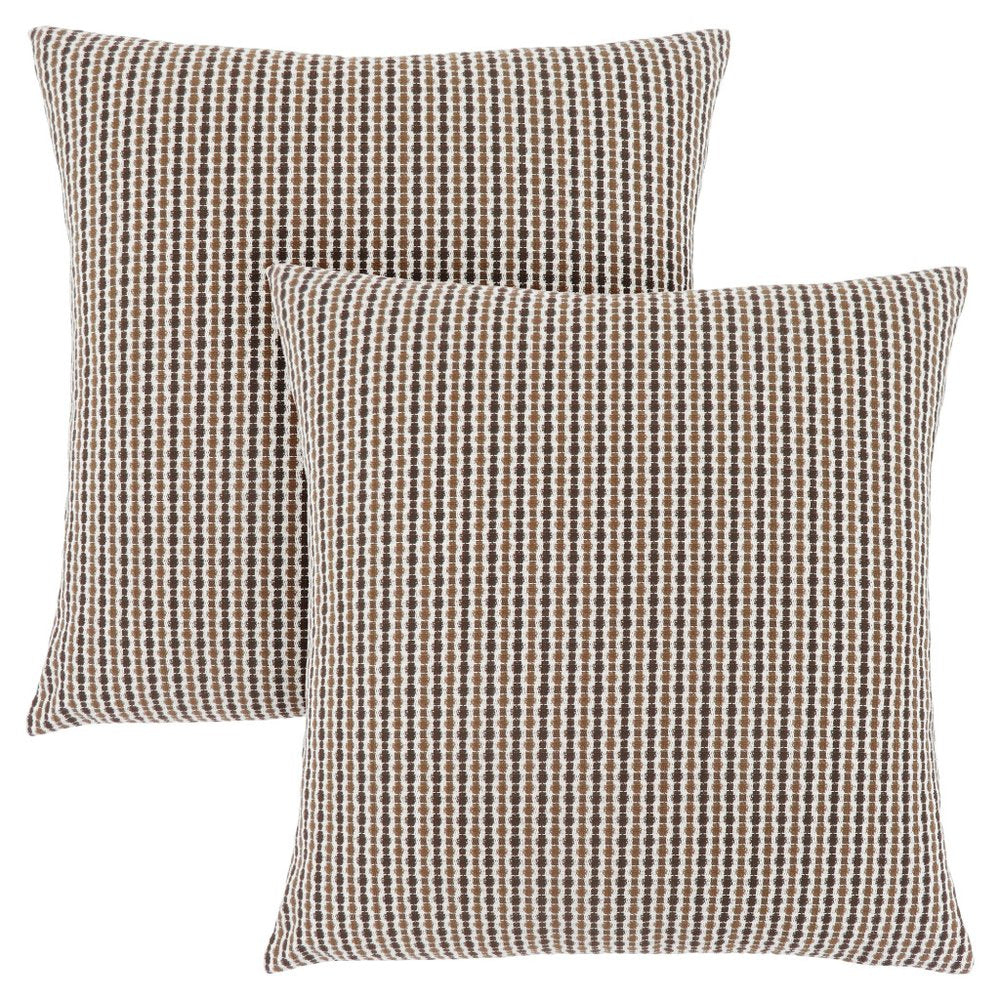 Set Of Two 18" X 18" Gold and White Polyester Striped Zippered Pillow