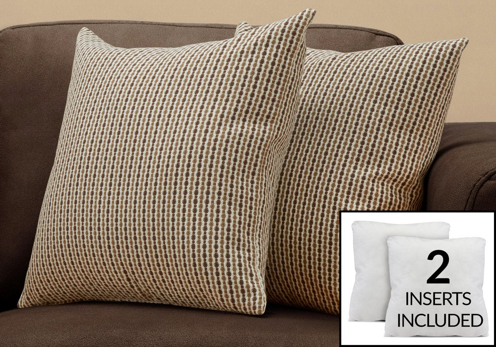 Set Of Two 18" X 18" Gold and White Polyester Striped Zippered Pillow