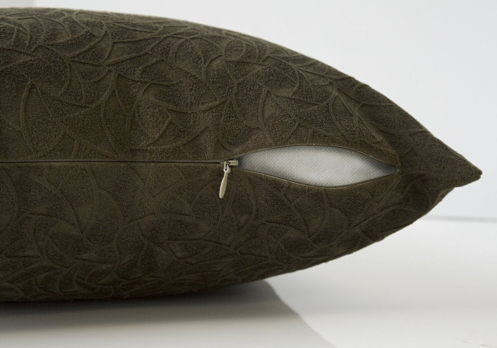 Set Of Two 18" X 18" Dark Green Velvet Polyester Floral Zippered Pillow