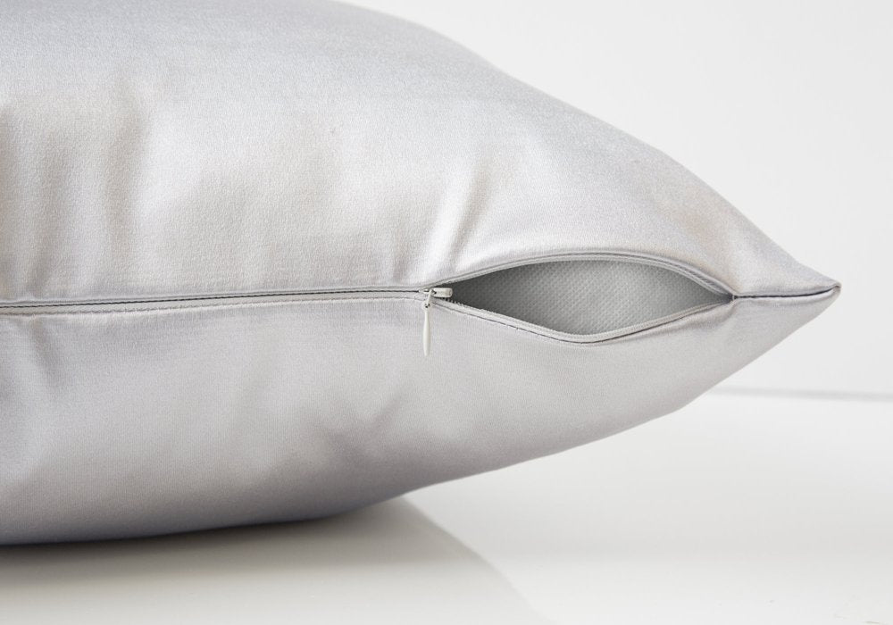 Set of Two 18" Silver Satin Throw Pillows