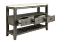 18" X 54" X 36" White Marble Gray Oak Wood Server