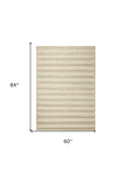 5' X 7' Ivory And White New Zealand Lambs Wool Striped Hand Woven Area Rug