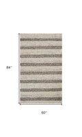 5' X 7' Brown Gray And Ivory New Zealand Lambs Wool Striped Hand Woven Area Rug
