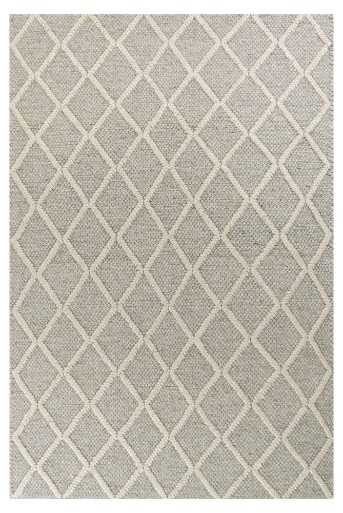 5' X 7' Dark Gray and Ivory Wool Diamond Hand Woven Berber Area Rug