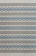 6' X 9' Ivory Light Blue And Gray Geometric Hand Hooked Area Rug
