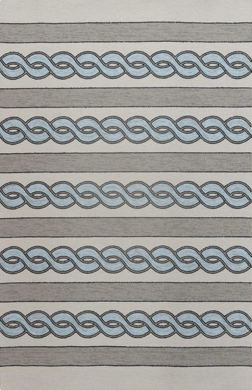 6' X 9' Ivory Light Blue And Gray Geometric Hand Hooked Area Rug