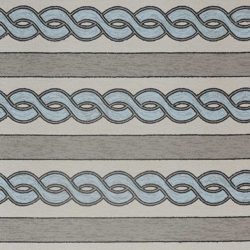 6' X 9' Ivory Light Blue And Gray Geometric Hand Hooked Area Rug