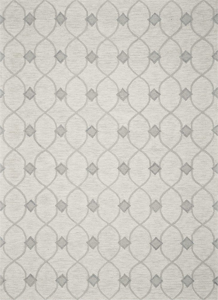 9' X 12' Ivory And Gray Wool Ogee Hand Tufted Area Rug
