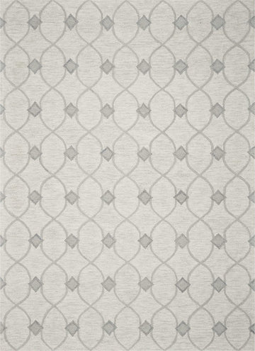 9' X 12' Ivory And Gray Wool Ogee Hand Tufted Area Rug