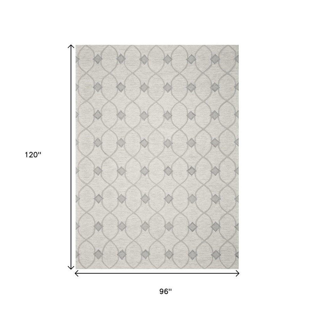 9' X 12' Ivory And Gray Wool Ogee Hand Tufted Area Rug
