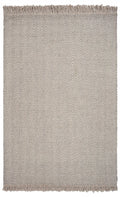 8' X 10' Beige And Gray Wool Chevron Hand Woven Area Rug With Fringe