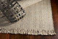 8' X 10' Beige And Gray Wool Chevron Hand Woven Area Rug With Fringe