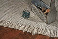 8' X 10' Beige And Gray Wool Chevron Hand Woven Area Rug With Fringe
