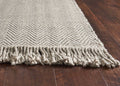 8' X 10' Beige And Gray Wool Chevron Hand Woven Area Rug With Fringe
