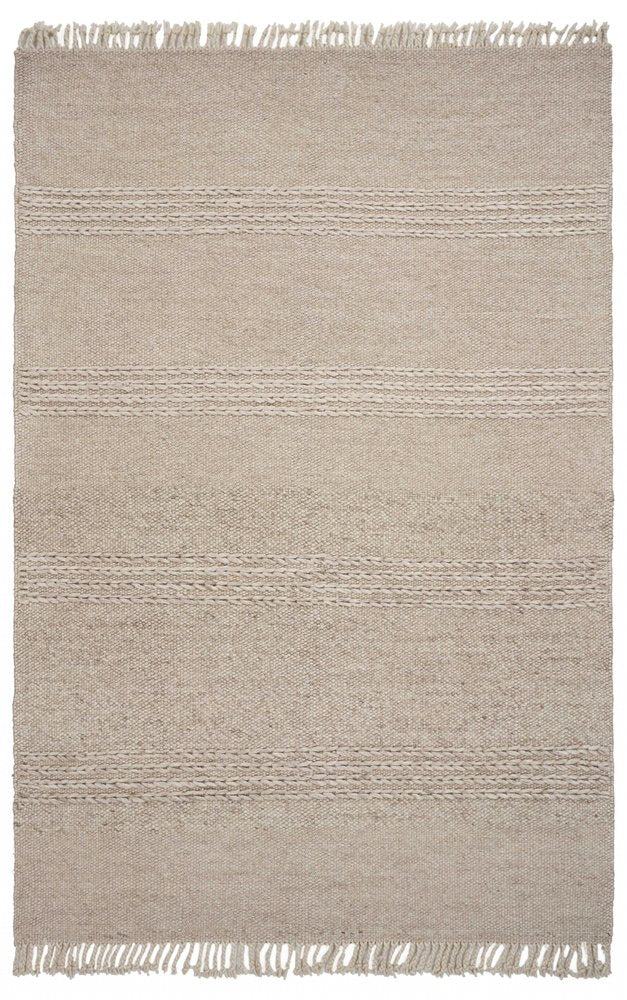 5' X 8' Beige Wool Hand Woven Area Rug With Fringe