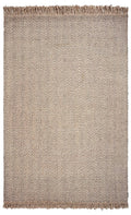 8' X 10' Beige And Gray Wool Chevron Hand Woven Area Rug With Fringe