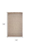 8' X 10' Beige And Gray Wool Chevron Hand Woven Area Rug With Fringe