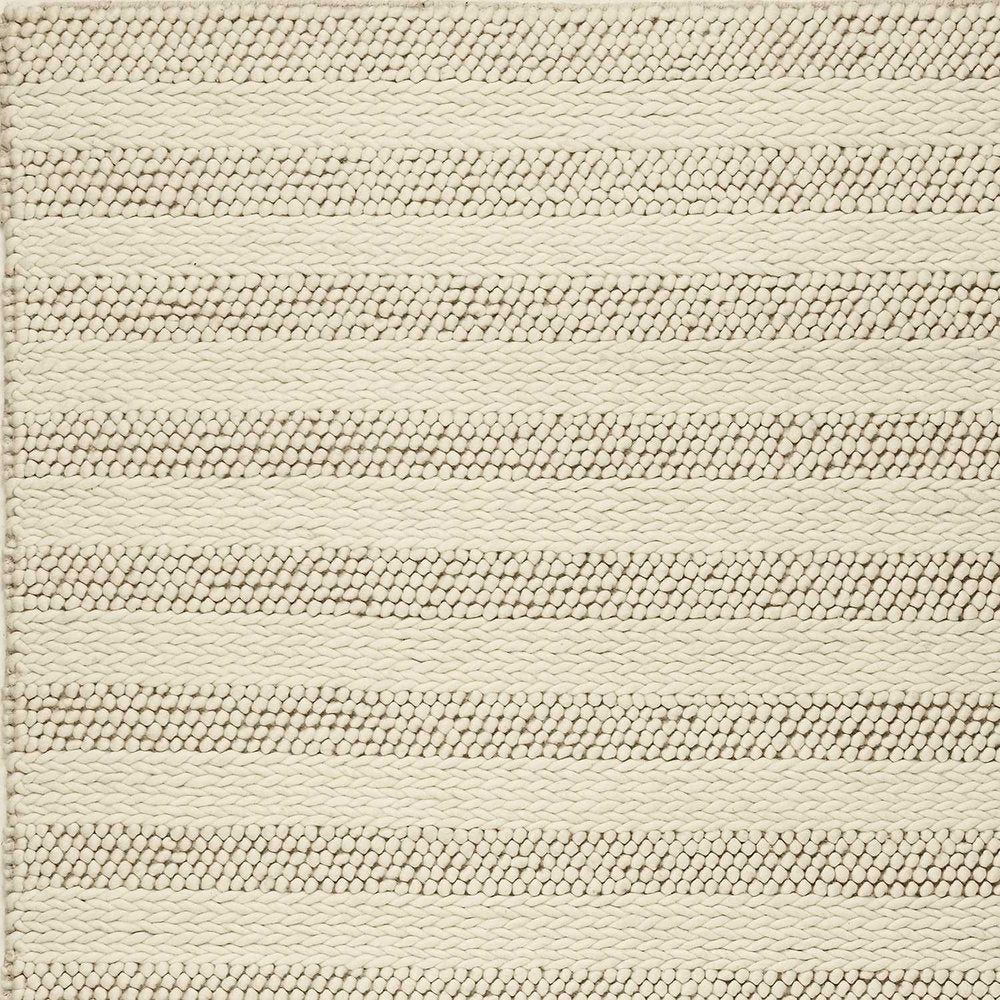 9' X 13' Ivory And White Wool Striped Hand Woven Area Rug