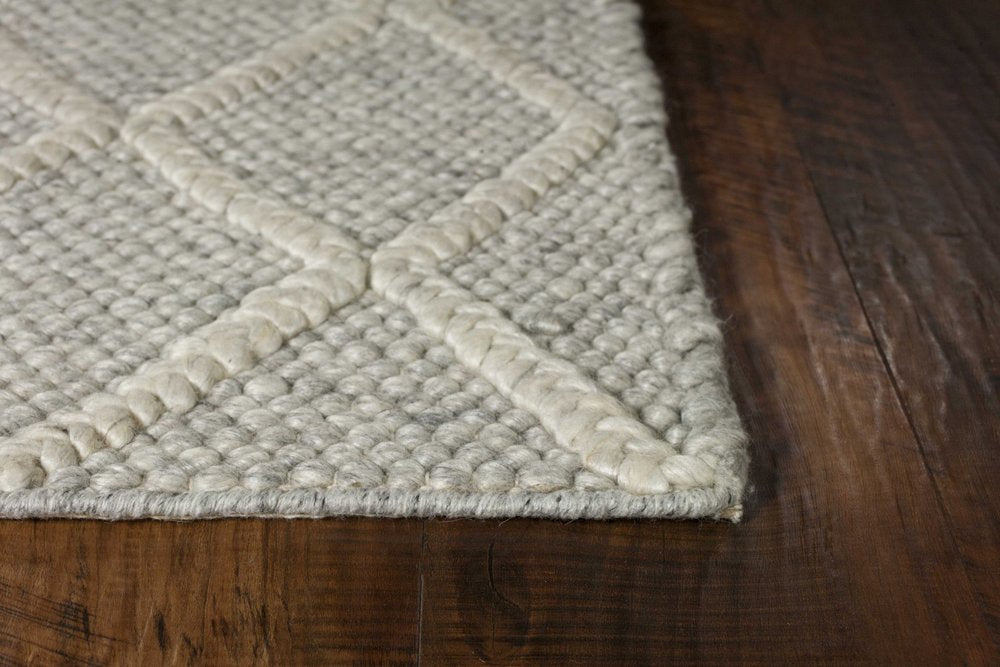 7' X 9' Gray And Ivory Wool Diamond Hand Woven Area Rug