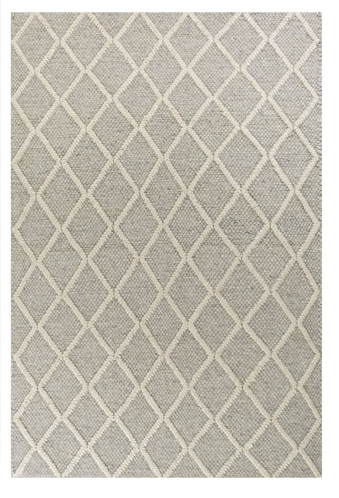 7' X 9' Gray And Ivory Wool Diamond Hand Woven Area Rug
