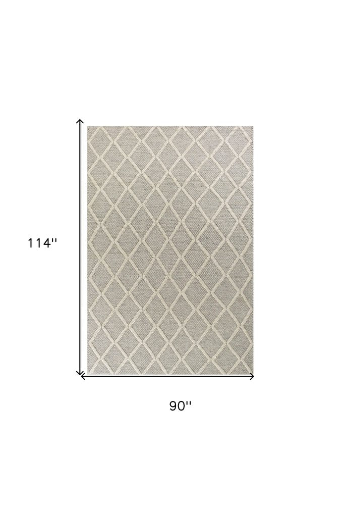 7' X 9' Gray And Ivory Wool Diamond Hand Woven Area Rug