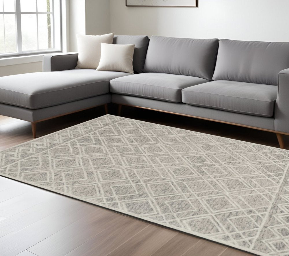 2' X 4' Sand Beige And Ivory Wool Geometric Hand Tufted Area Rug