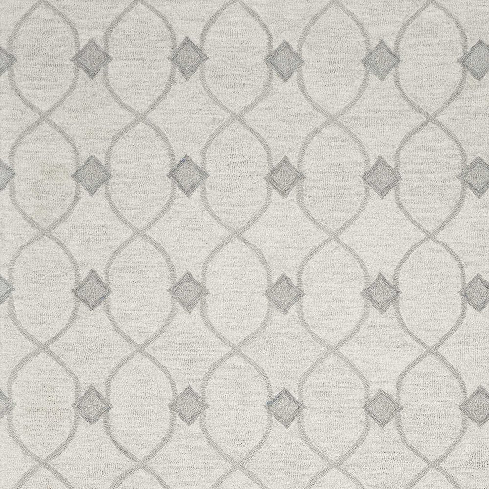 9' X 12' Ivory And Gray Wool Ogee Hand Tufted Area Rug
