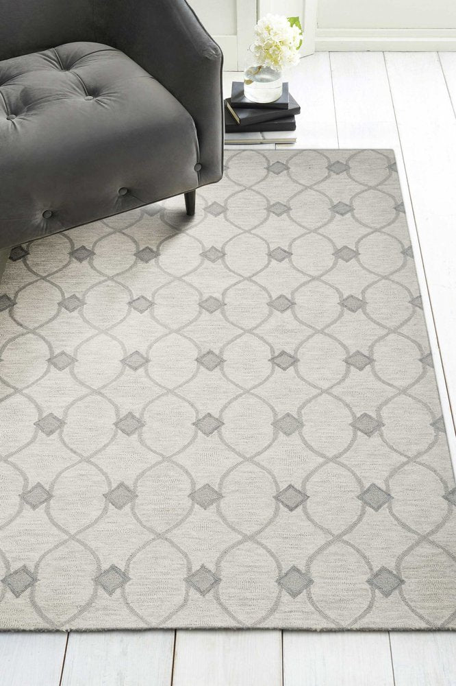 9' X 12' Ivory And Gray Wool Ogee Hand Tufted Area Rug
