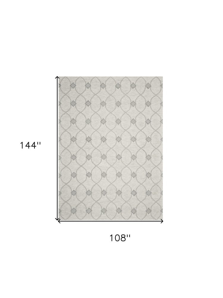 9' X 12' Ivory And Gray Wool Ogee Hand Tufted Area Rug