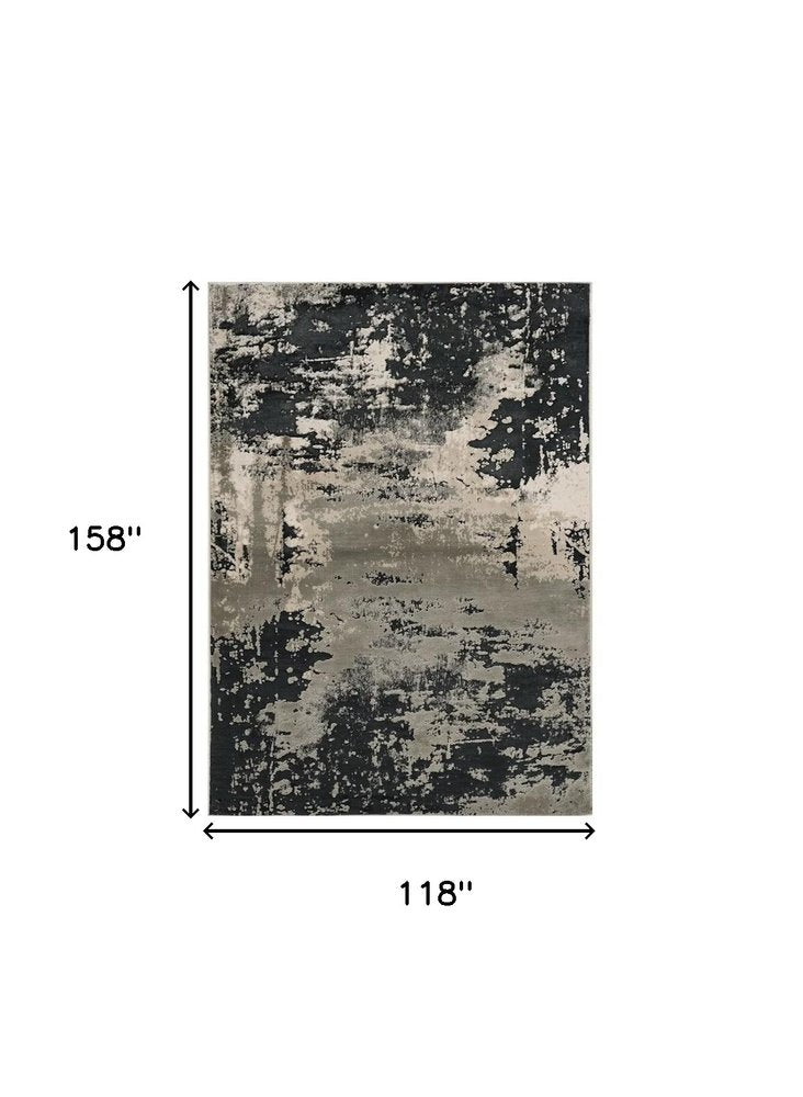 10' X 13' Black And Silver Abstract Area Rug