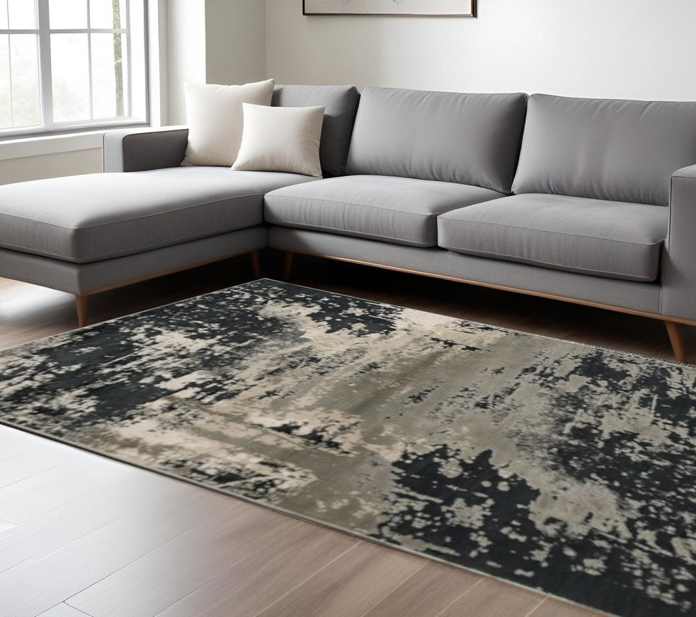 10' X 13' Black And Silver Abstract Area Rug