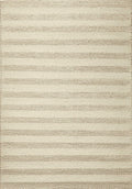 5' X 7' Ivory And White New Zealand Lambs Wool Striped Hand Woven Area Rug